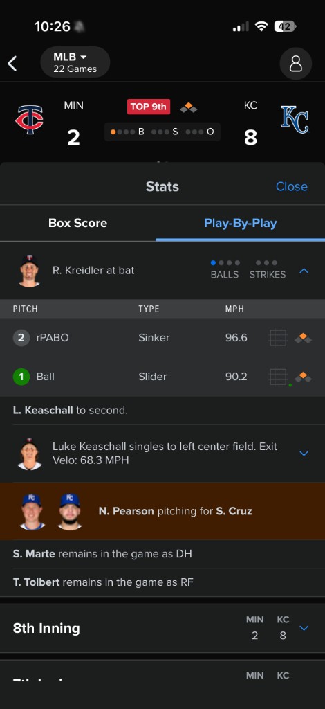 FanDuel — Play-By-Play live game feed with pitch-by-pitch data.